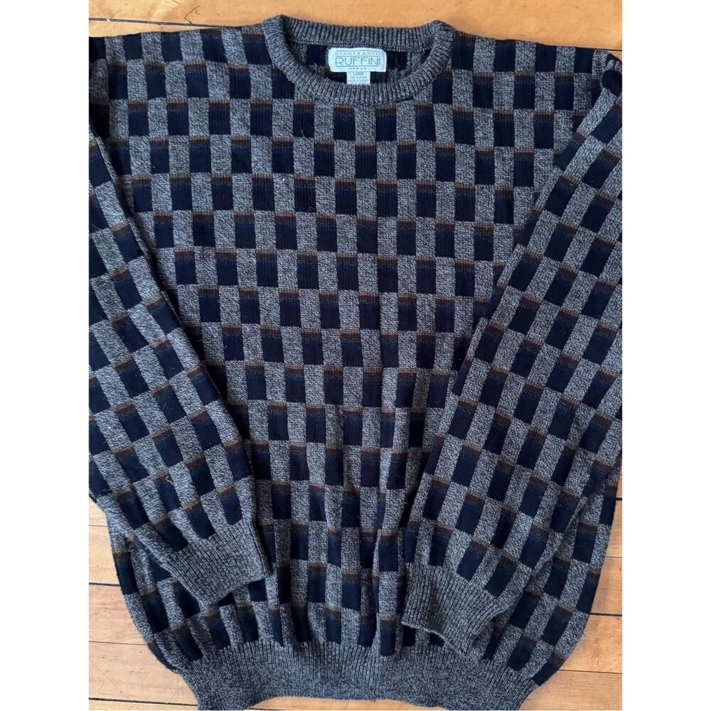 Gianfranco Ruffini Men's Sz L Geometric Crewneck Sweater - Brown vintage 90s